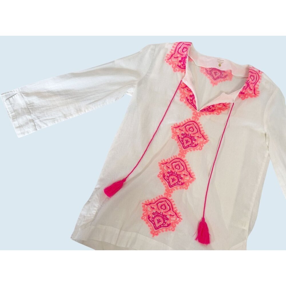 LILLY PULITZER Amelia Island Tunic White Neon Pink Size XS - Picture 4 of 8